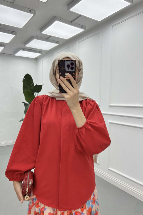 Sare Fashion Balloon Sleeve Shirt Red