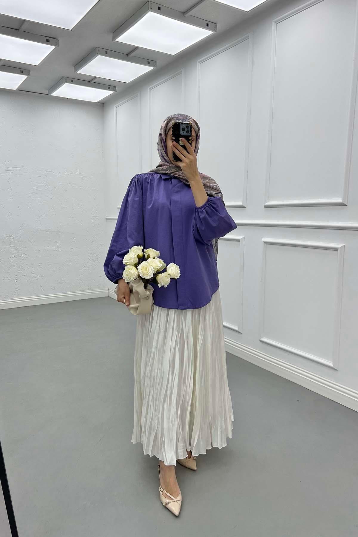 Sare Fashion Balloon Sleeve Shirt Purple
