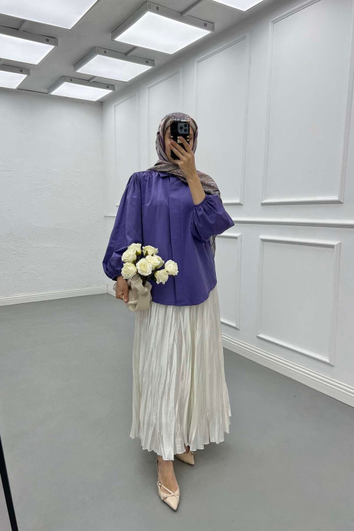 Sare Fashion Balloon Sleeve Shirt Purple