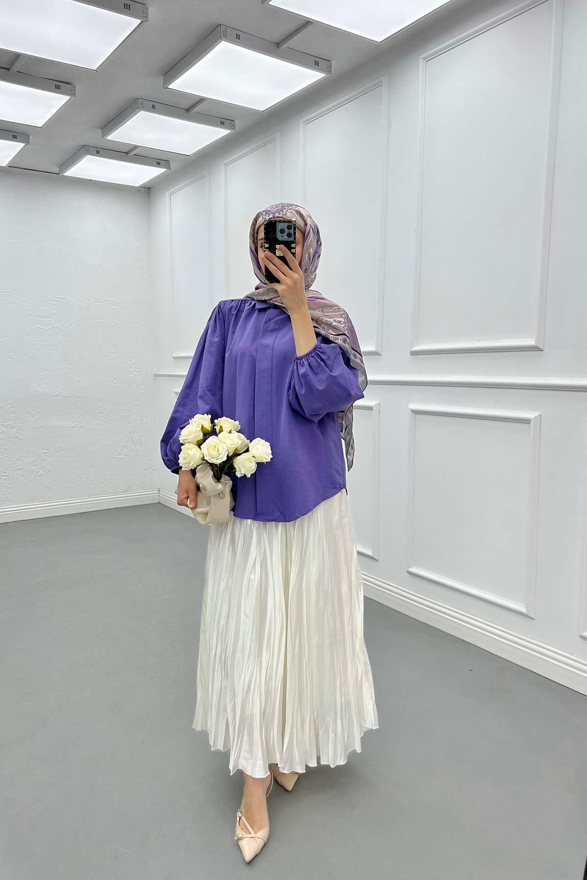Sare Fashion Balloon Sleeve Shirt Purple
