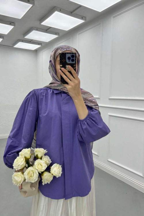 Sare Fashion Balloon Sleeve Shirt Purple