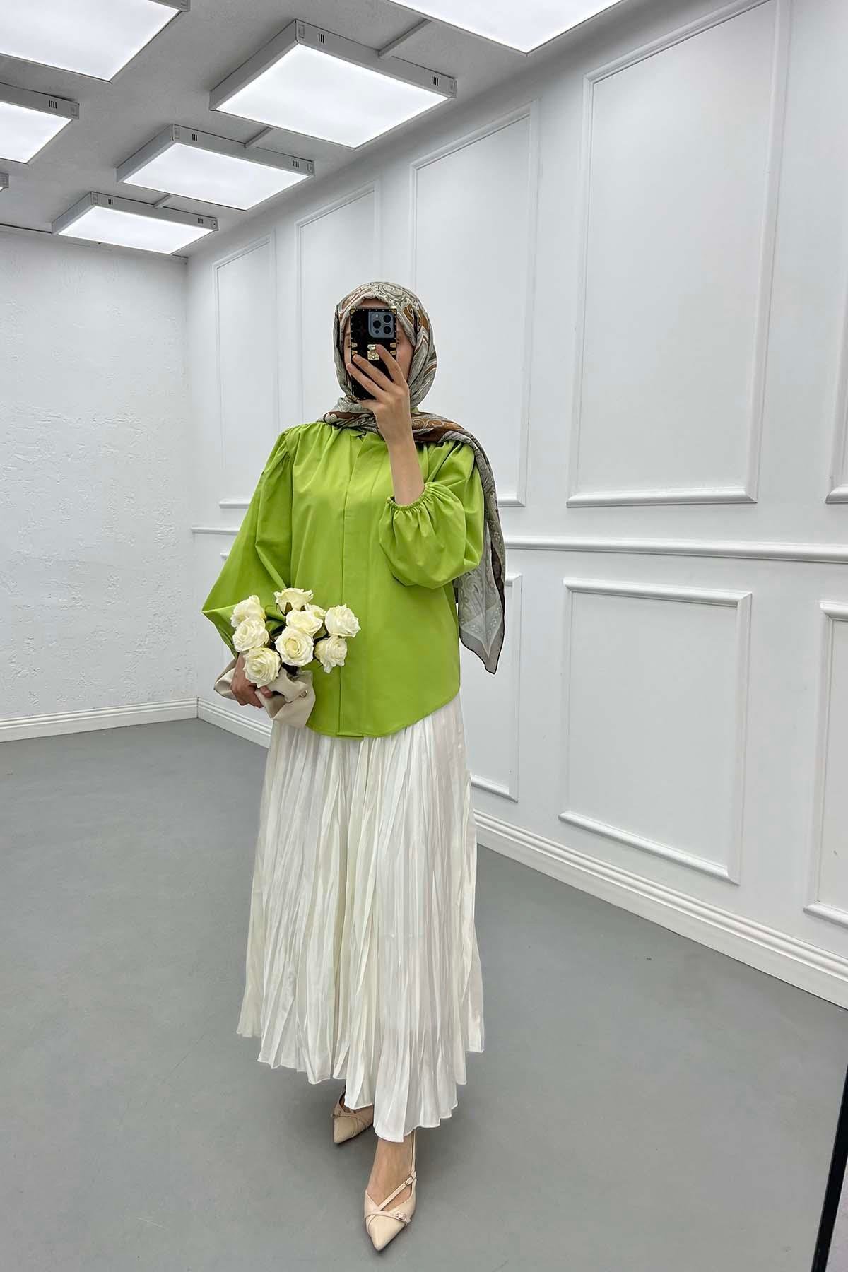 Sare Fashion Balloon Sleeve Shirt Green