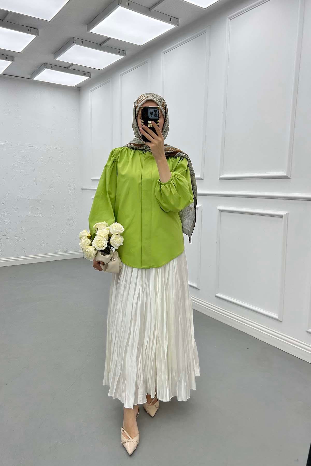 Sare Fashion Balloon Sleeve Shirt Green
