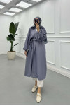 Sare Fashion Balloon Sleeve Crepe Trench Coat Gray