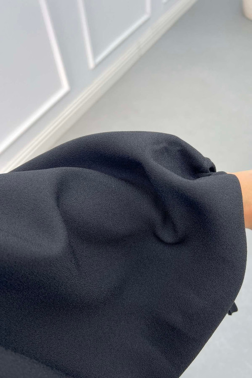 Sare Fashion Balloon Sleeve Crepe Trench Coat Black Sare Fashion Balloon Sleeve Crepe Trench Coat Black