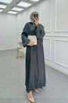 Sare Fashion Balloon Sleeve Belted Dress Anthracite