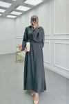 Sare Fashion Balloon Sleeve Belted Dress Anthracite