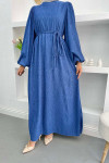 Balloon Sleeve Belted Dress Indigo