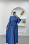Balloon Sleeve Belted Dress Indigo