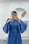 Balloon Sleeve Belted Dress Indigo