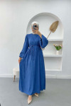 Balloon Sleeve Belted Dress Indigo
