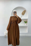 Balloon Sleeve Belted Dress Brown