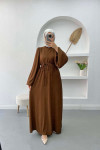 Balloon Sleeve Belted Dress Brown