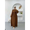 Balloon Sleeve Belted Dress Brown