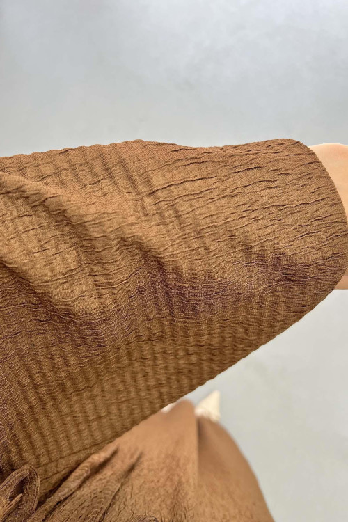 Balloon Sleeve Belted Dress Brown