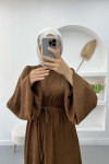 Balloon Sleeve Belted Dress Brown