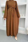 Balloon Sleeve Belted Dress Brown