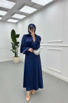 Sare Fashion Balloon Sleeve Belted Dress Navy Blue