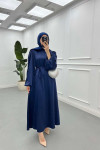 Sare Fashion Balloon Sleeve Belted Dress Navy Blue