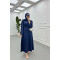 Sare Fashion Balloon Sleeve Belted Dress Navy Blue