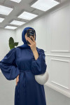 Sare Fashion Balloon Sleeve Belted Dress Navy Blue