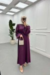 Sare Fashion Balloon Sleeve Belted Dress Plum