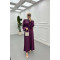 Sare Fashion Balloon Sleeve Belted Dress Plum