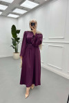 Sare Fashion Balloon Sleeve Belted Dress Plum