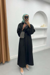 Balloon Sleeve Belted Dress Black