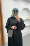 Balloon Sleeve Belted Dress Black