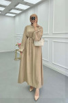 Sare Fashion Balloon Sleeve Belted Dress Mink