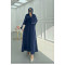 Sare Fashion Balloon Sleeve Belted Satin Dress Navy Blue