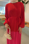 Sare Fashion Balloon Sleeve Pleated Dress Red
