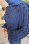 Sare Fashion Balloon Sleeve Pleated Dress Navy Blue