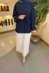 Sare Fashion Balloon Sleeve Pleated Dress Navy Blue