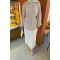 Sare Fashion Balloon Sleeve Pleated Dress Stone