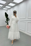 Sare Fashion Balloon Sleeve Tulle Dress White