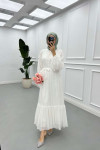 Sare Fashion Balloon Sleeve Tulle Dress White