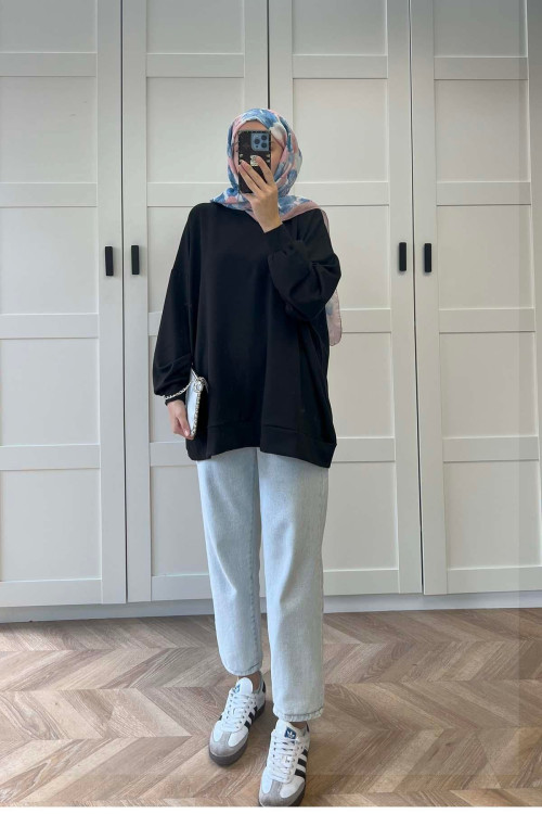 Sare Fashion Basic Oysh Sweatshirt Siyah Sare Fashion Basic Oysh Sweatshirt Siyah