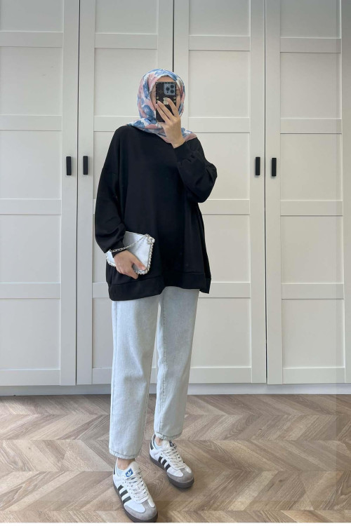 Sare Fashion Basic Oysh Sweatshirt Siyah Sare Fashion Basic Oysh Sweatshirt Siyah