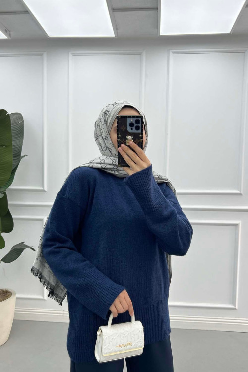 Sare Fashion Basic Knitwear Sweater Navy Blue Sare Fashion Basic Knitwear Sweater Navy Blue