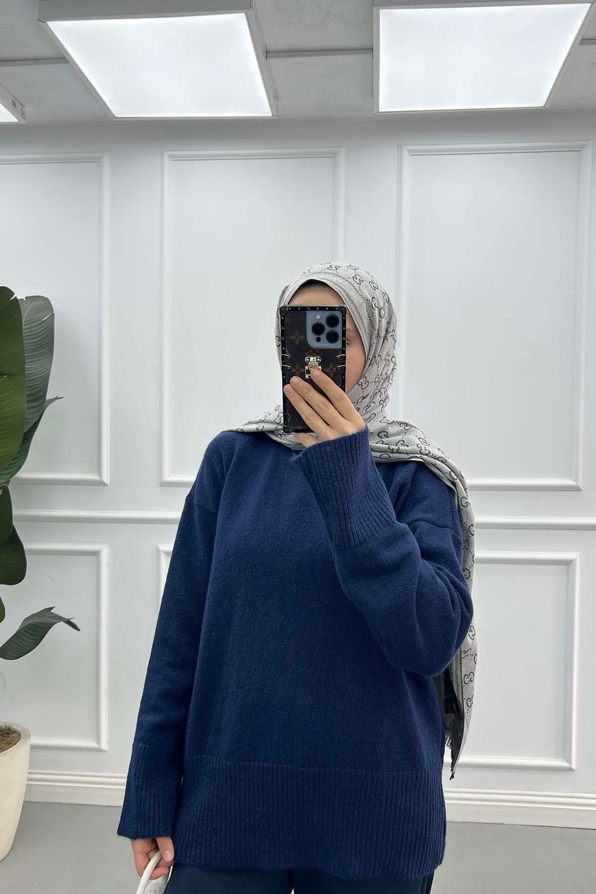 Sare Fashion Basic Knitwear Sweater Navy Blue Sare Fashion Basic Knitwear Sweater Navy Blue