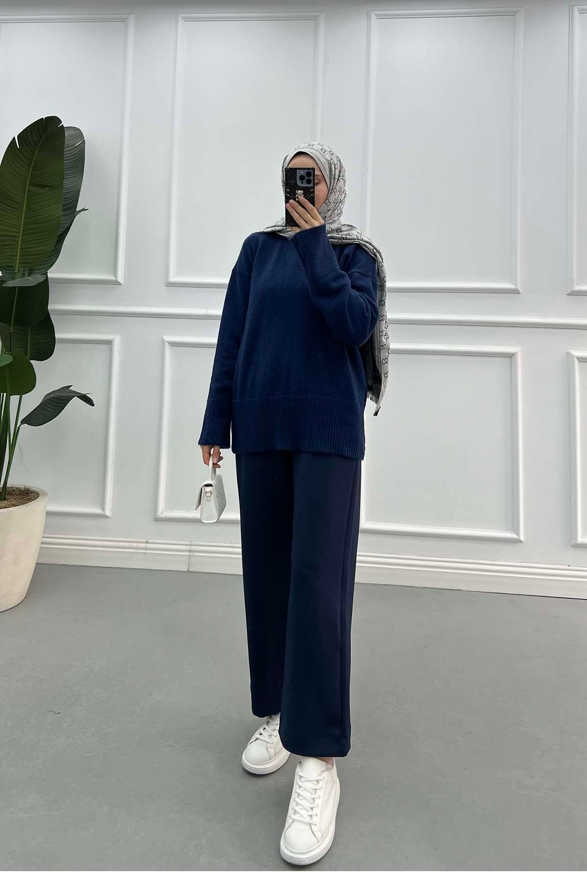 Sare Fashion Basic Knitwear Sweater Navy Blue