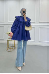 Sare Fashion Baby Collar Balloon Sleeve Tunic Navy Blue