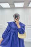 Sare Fashion Baby Collar Balloon Sleeve Tunic Navy Blue