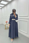 Sare Fashion Baby Collar Belted Dress Anthracite
