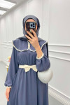 Sare Fashion Baby Collar Belted Dress Anthracite