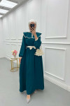 Sare Fashion Baby Collar Belted Dress Petrol Green