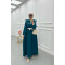 Sare Fashion Baby Collar Belted Dress Petrol Green