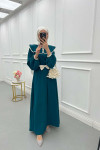 Sare Fashion Baby Collar Belted Dress Petrol Green